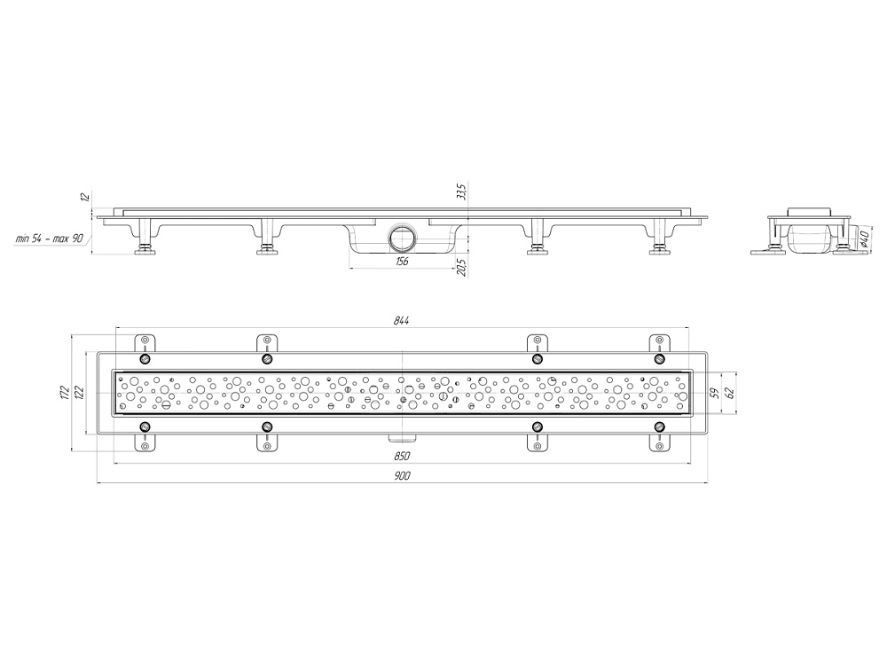 Трап линейный пластиковый АНИ Пласт TL1385G выпуск 40 мм решётка Бриз глянцевая нержавеющая сталь 850 мм