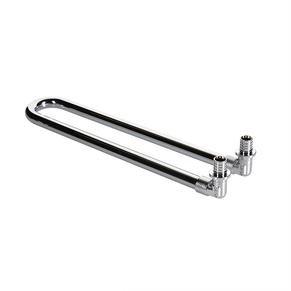 Фитинг аксиальный универсальный – угольник радиаторный с хромированной латунной трубкой, сдвоенный