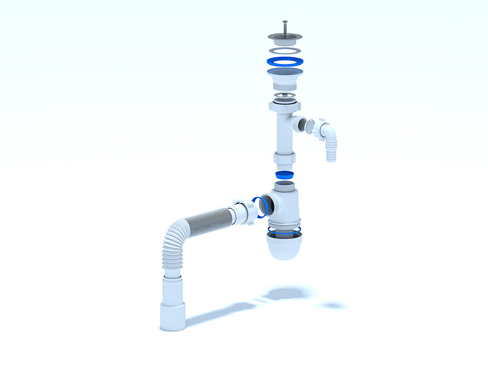 Сифон для мойки АНИ Пласт C0315 1 1/2 дюйма 40 мм с отводом для стиральной машины с гибкой трубой 40х40/50 мм