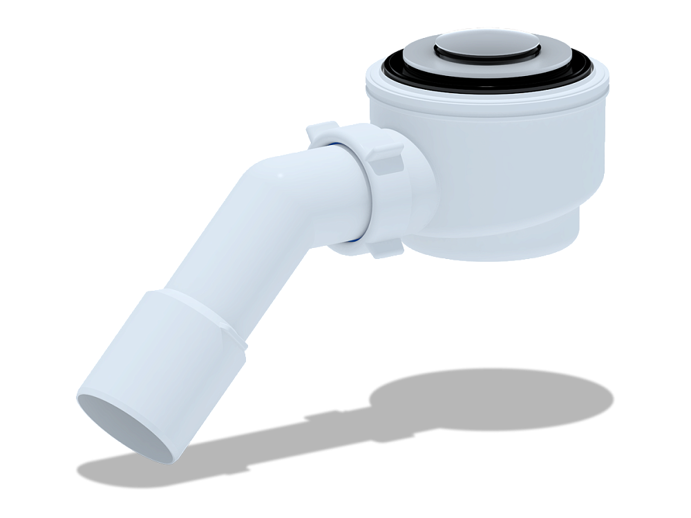 Сифон для душевого поддона АНИ Пласт E411CLS 1 1/2 дюйма 50 мм клик-клак с сеткой с переходной трубой 45 градусов 40х50 мм