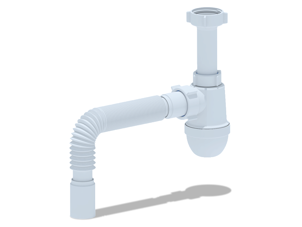 Сифон для мойки АНИ Пласт C0125 1 1/2 дюйма 40 мм без выпуска с гибкой трубой