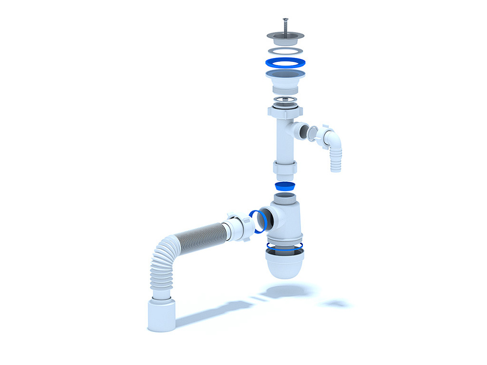 Сифон для раковины АНИ Пласт C1310 1 1/4 дюйма 40 мм с отводом для стиральной машины с гибкой трубой 40х50 мм