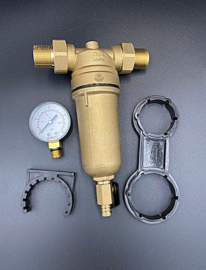 Фильтр промывной с манометром латунный 3/4", VALFEX, арт.VF.381.L.034