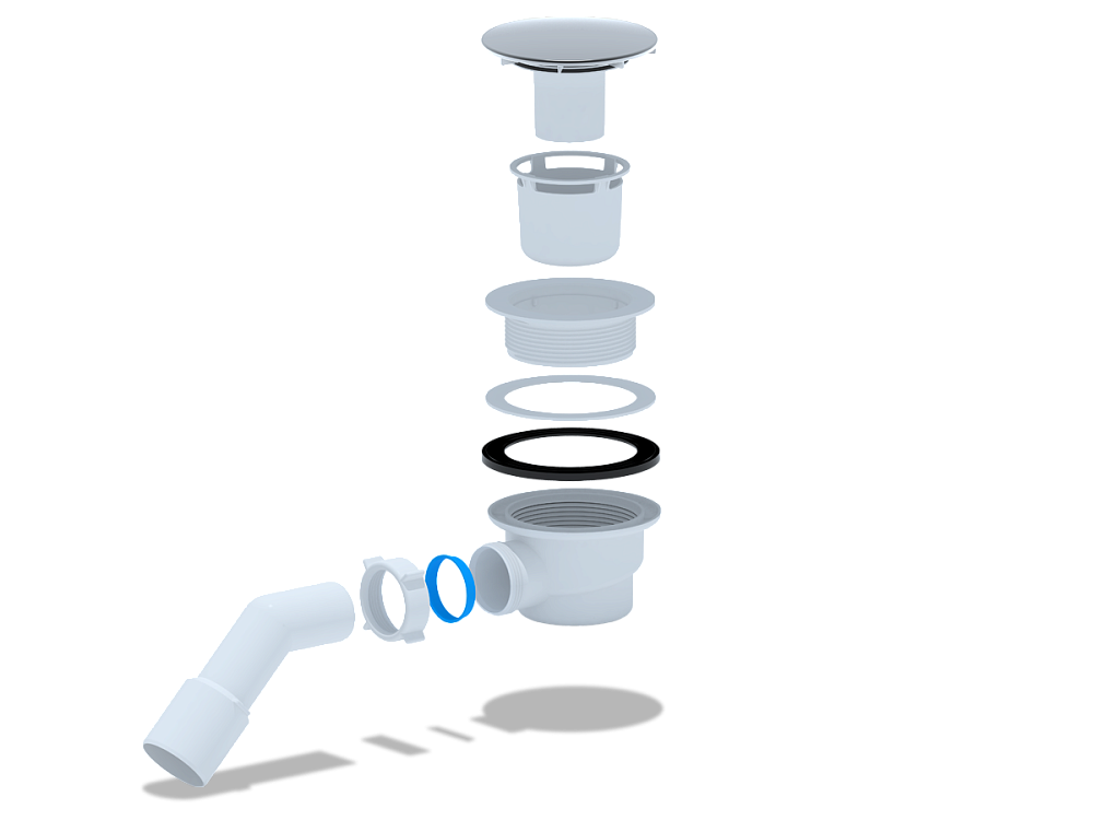 Сифон для душевого поддона АНИ Пласт E321VAL 1 1/2 дюйма 90 мм вальцовка с переходной трубой 45° 40/50 мм