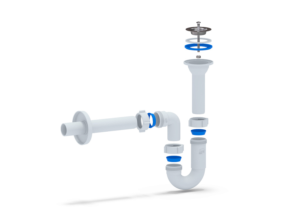 Сифон для раковины АНИ Пласт DB2003 1 1/4 дюйма 32 мм прямоточный с прямой трубой 32 мм