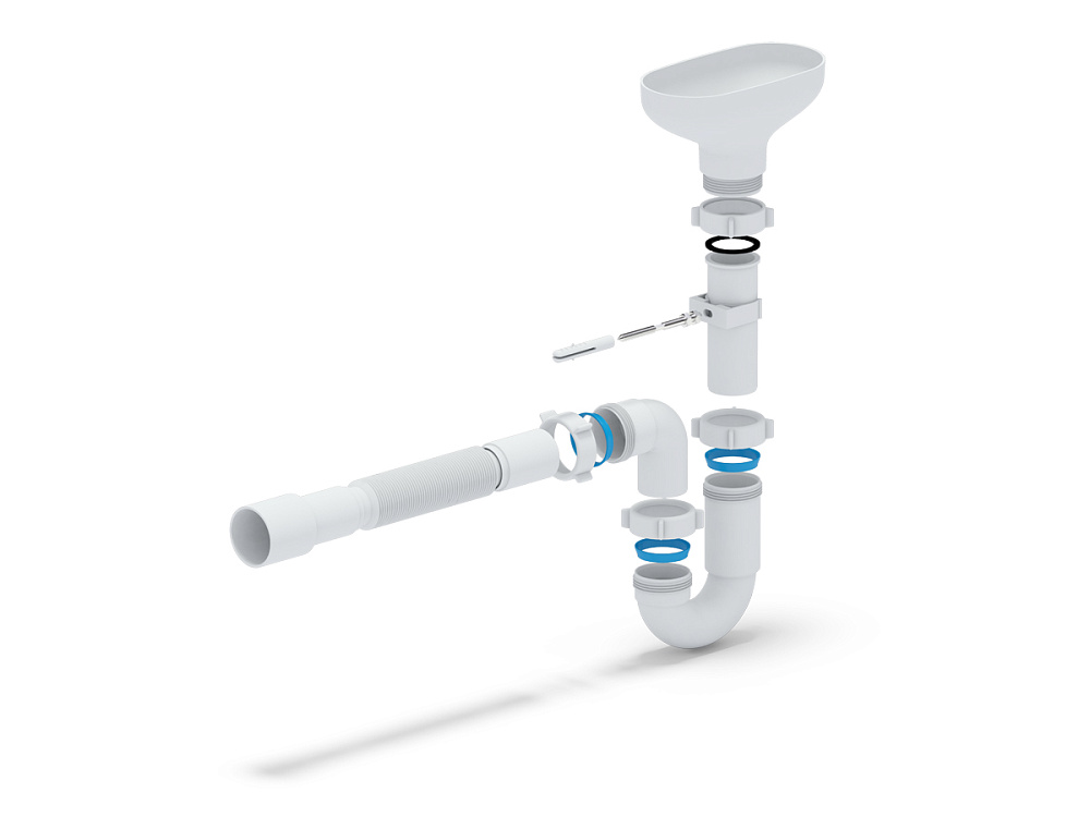 Сифон АНИ Пласт DR0115 1 1/2 дюйма 40 мм с разрывом струи с гибкой трубой 40х40/50 мм