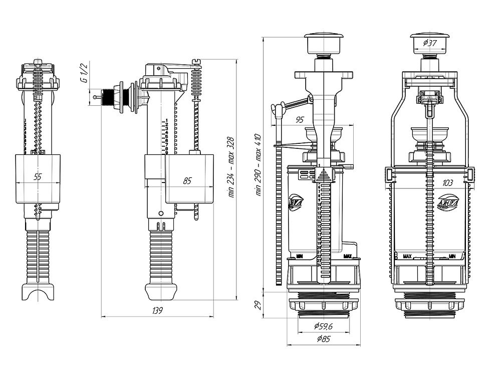 Набор с боковой подводкой АНИ Пласт WC8020C 1/2 дюйма с латунным штуцером кнопка хром