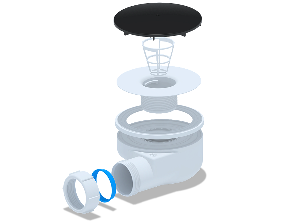Сифон для душевого поддона АНИ Пласт E350BL 1 1/2 дюйма 50 мм высота 53 мм черный