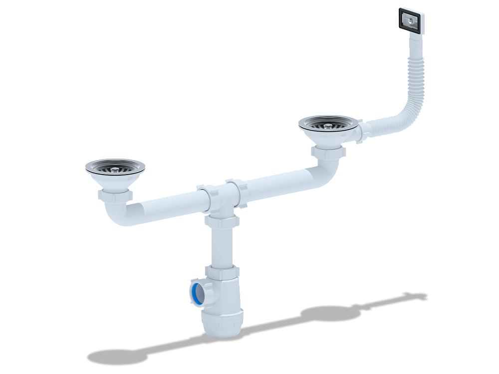 Сифон для мойки АНИ Грот A3045S двойной с гибким переливом 3 1/2 дюйма 40 мм