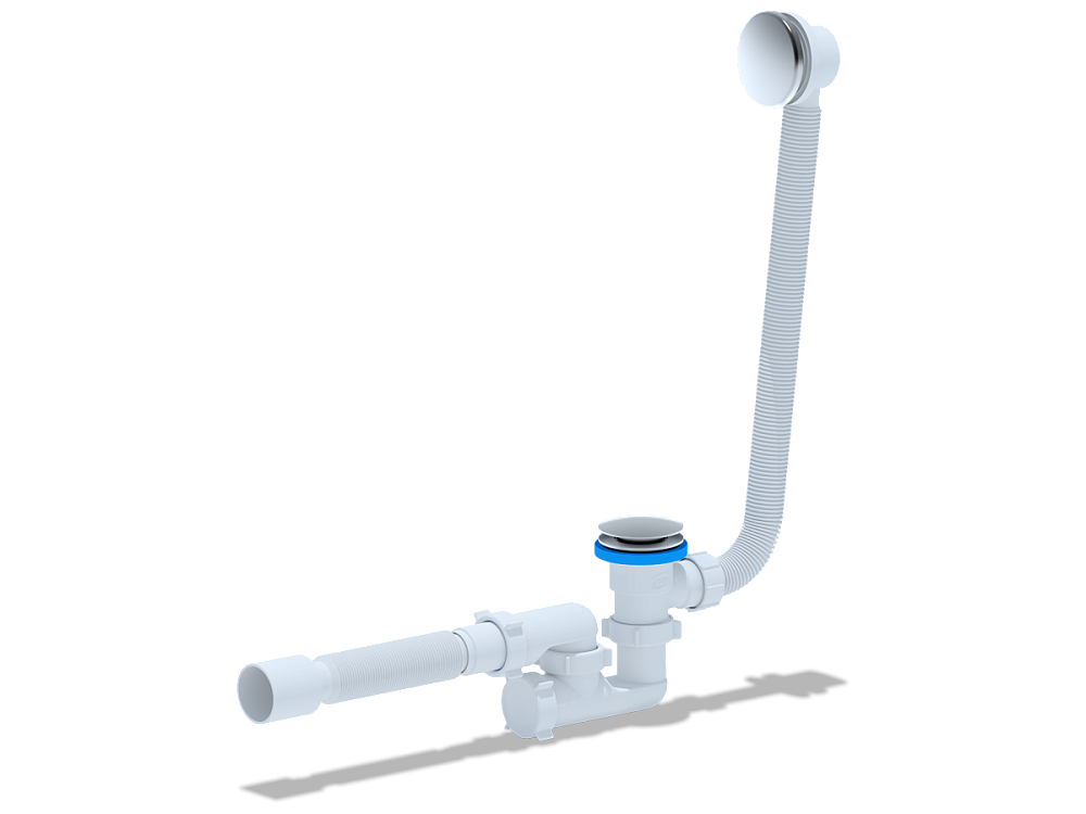 Сифон для ванны АНИ Пласт EC255G 1 1/2 дюйма 40 мм клик-клак гриб с переливом и гибкой трубой 40х50 мм