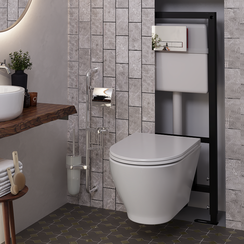 Набор инсталляции 50 см АНИ Пласт WN5 G1411G Breeze с безободковым унитазом, с сиденьем микролифт, хром глянец клавишей WPG1411G