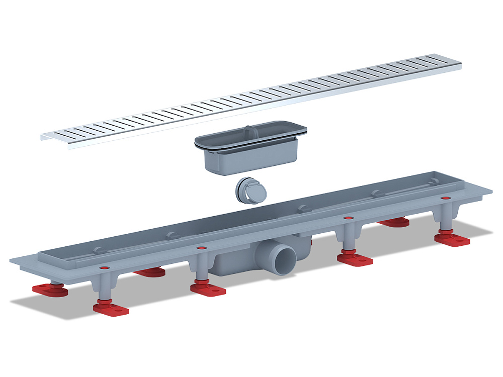 Трап линейный пластиковый АНИ Пласт TL1465G выпуск 40 мм решётка Бимс глянцевая нержавеющая сталь 650 мм