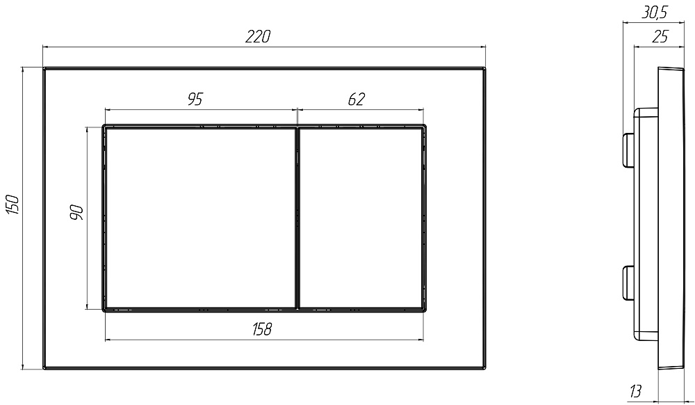 Клавиша АНИ пласт для системы скрытой установки унитаза прям. квадрат белая матовая WP1700