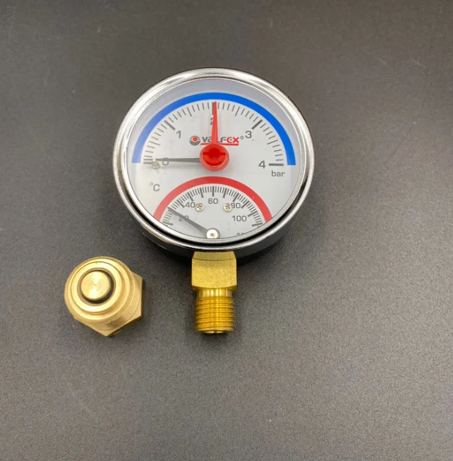 Термоманометр радиальный (нижнее подключение), 4 бар, VALFEX, арт.VF.TMN.63.012.04