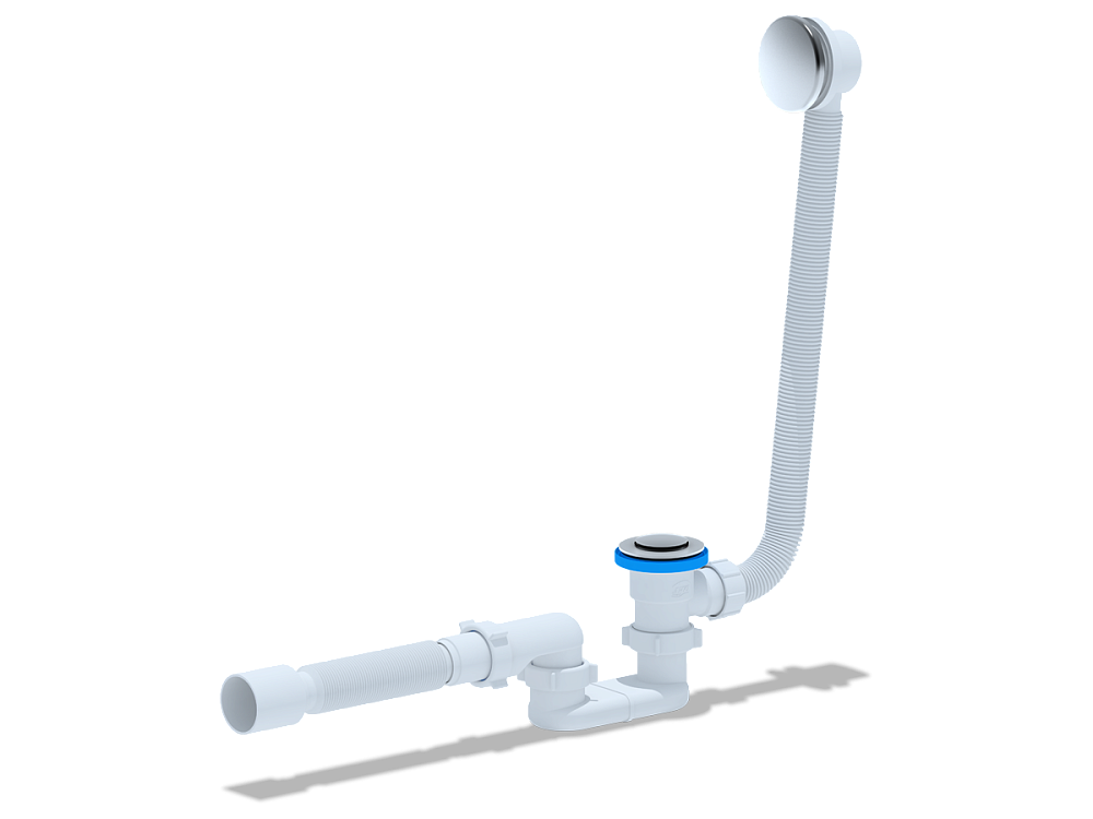 Сифон для ванны АНИ Пласт EC055S 1 1/2 дюйма 40 мм клик-клак с сеткой с переливом и гибкой трубой 40х50 мм