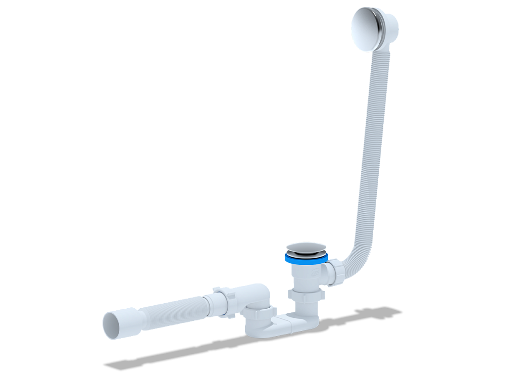 Сифон для ванны АНИ Пласт EC055G 1 1/2 дюйма 40 мм клик-клак гриб с переливом и гибкой трубой 40х50 мм