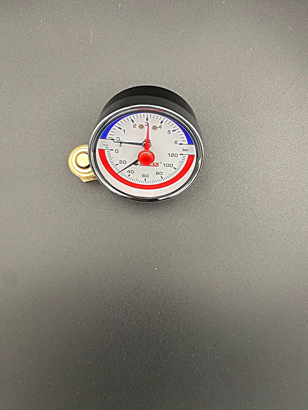 Термоманометр аксиальный (заднее подключение), 6 бар, VALFEX, арт.VF.TMZ.63.012.06