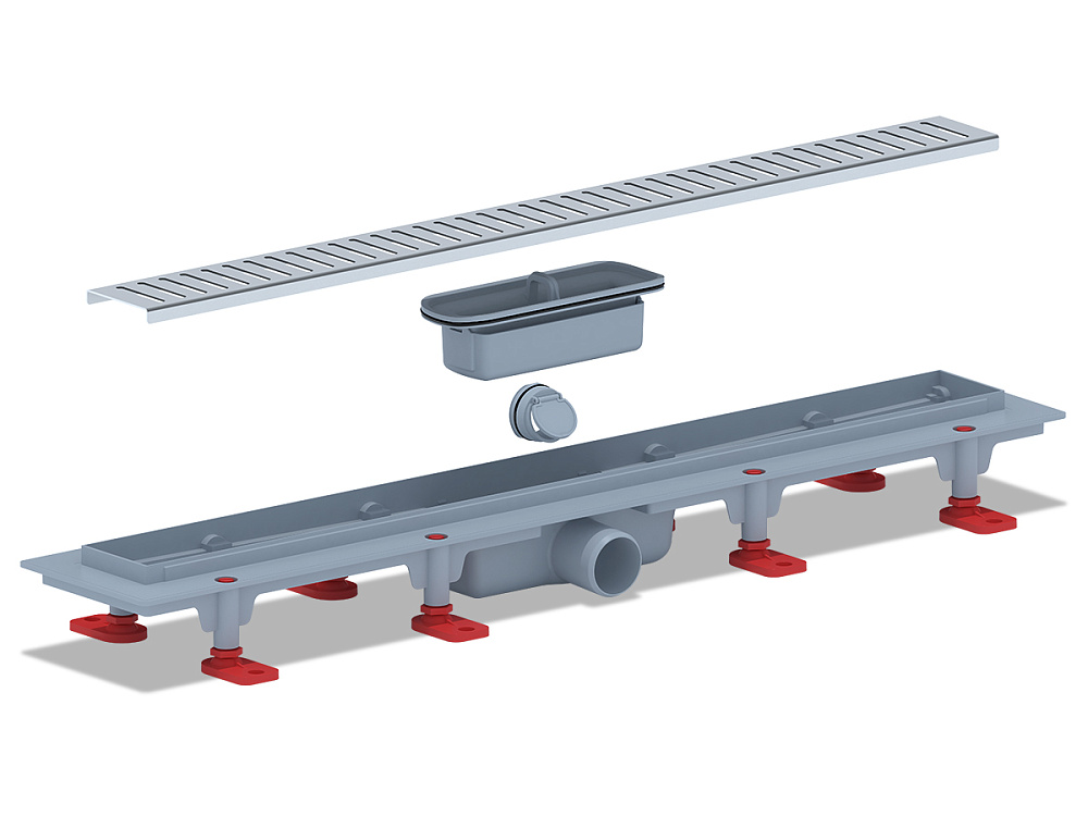 Трап линейный пластиковый АНИ Пласт TL1465M выпуск 40 мм решётка Бимс матовая нержавеющая сталь 650 мм