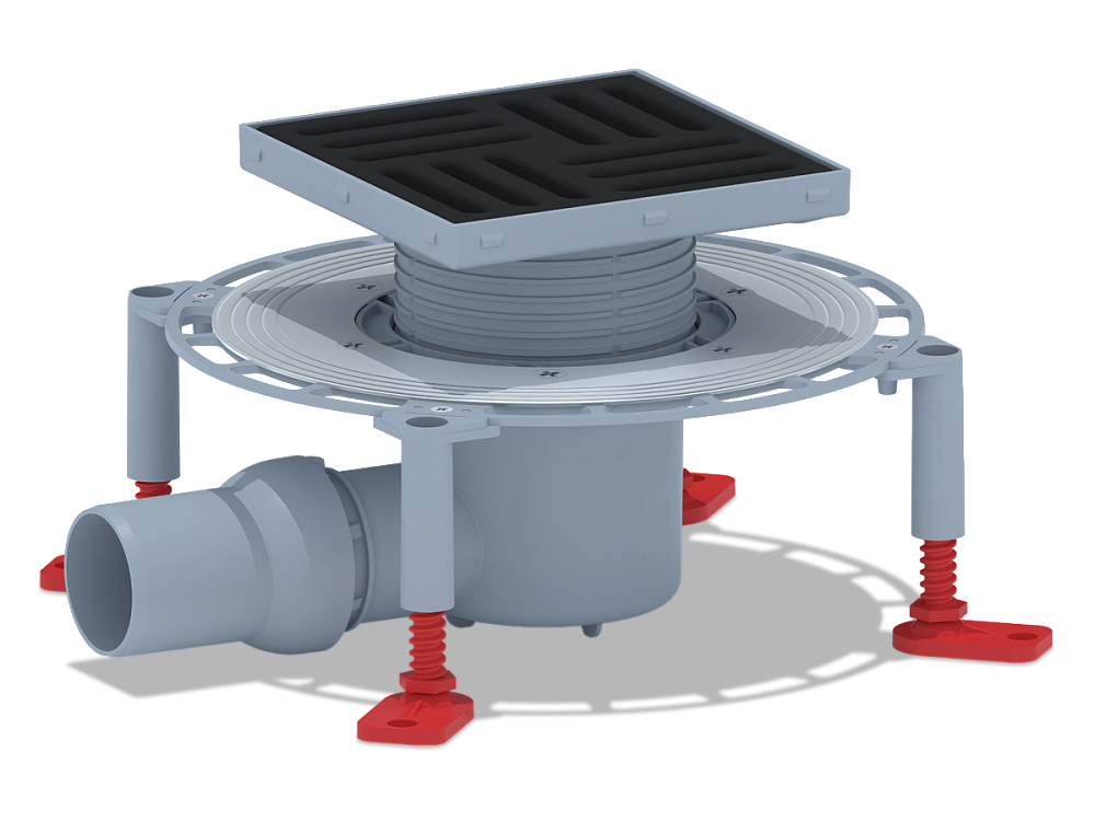 Трап для душа АНИ Пласт THQ5616 DN50 горизонтальный регулируемый с сухим затвором и решёткой из чугуна 150х150 мм