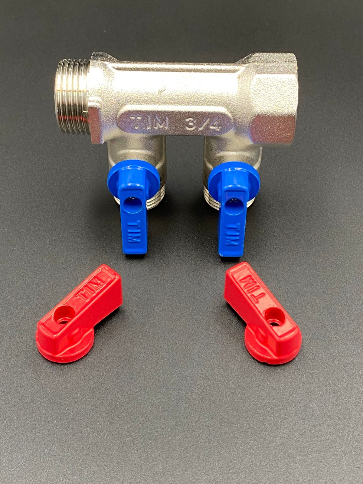 Коллектор распределительный с шаровыми кранами 3/4" (2 отвода) 1/2" под плоскую прокладку TIM ,арт.MV03N-2F