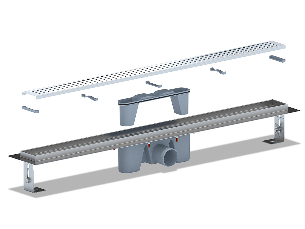 Трап линейный из нержавеющей стали АНИ Пласт TL2485G выпуск 50 мм решётка Бимс глянцевая 850 мм