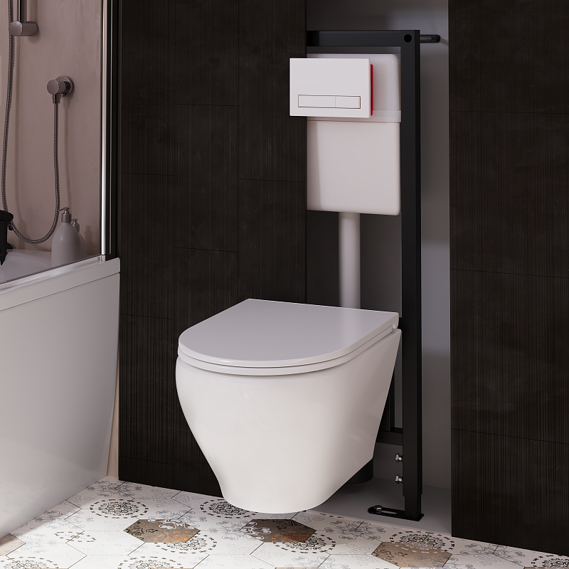 Набор инсталляции 40 см АНИ Пласт WN4 1400 Breeze с безободковым унитазом, с сиденьем микролифт, белый матовый клавишей WP1400