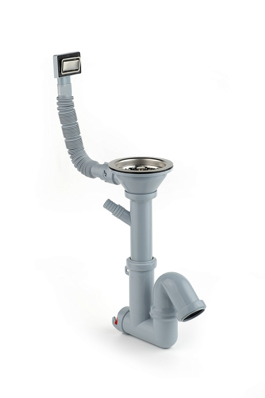 Cифон для мойки АНИ Пласт F1045SP 3 1/2 дюйма 40 мм с гибким прямоугольным переливом и отводом для стиральной машины