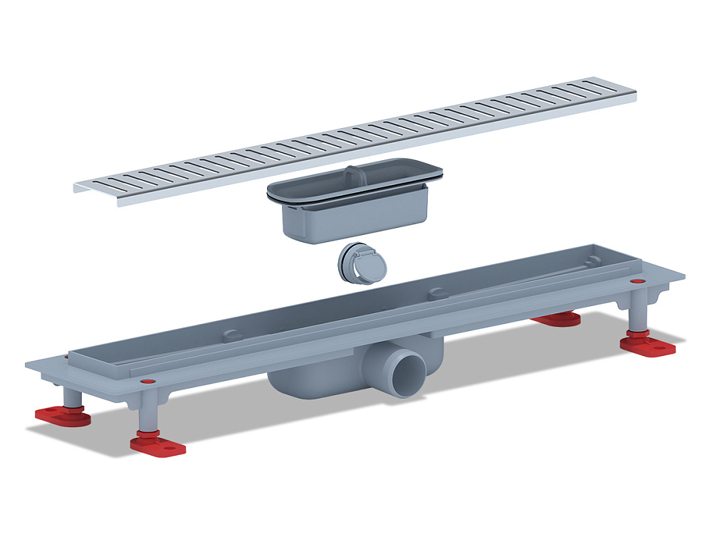 Трап линейный пластиковый АНИ Пласт TL1455M выпуск 40 мм решётка Бимс матовая нержавеющая сталь 550 мм