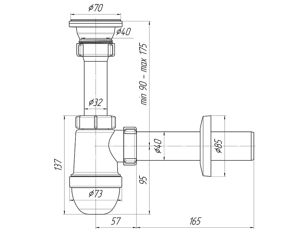 Сифон для мойки АНИ Пласт C0104 1 1/2 дюйма 40 мм с прямой трубой 40 мм