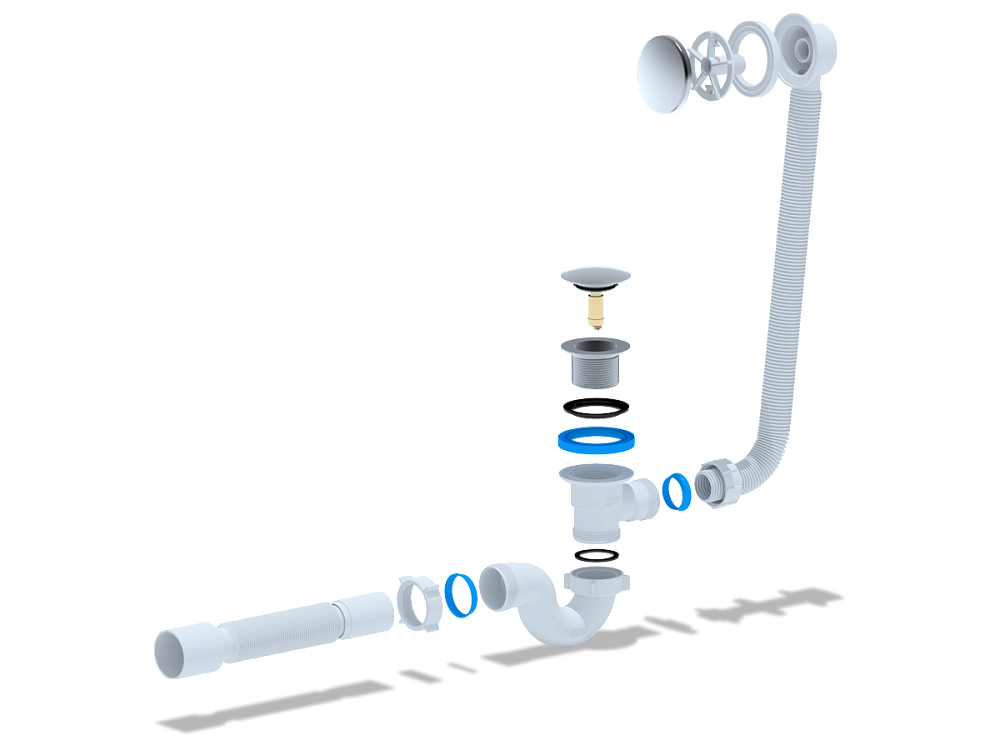 Сифон для ванны АНИ Пласт EC155G 1 1/2 дюйма 40 мм клик-клак гриб с переливом и гибкой трубой 40х50 мм