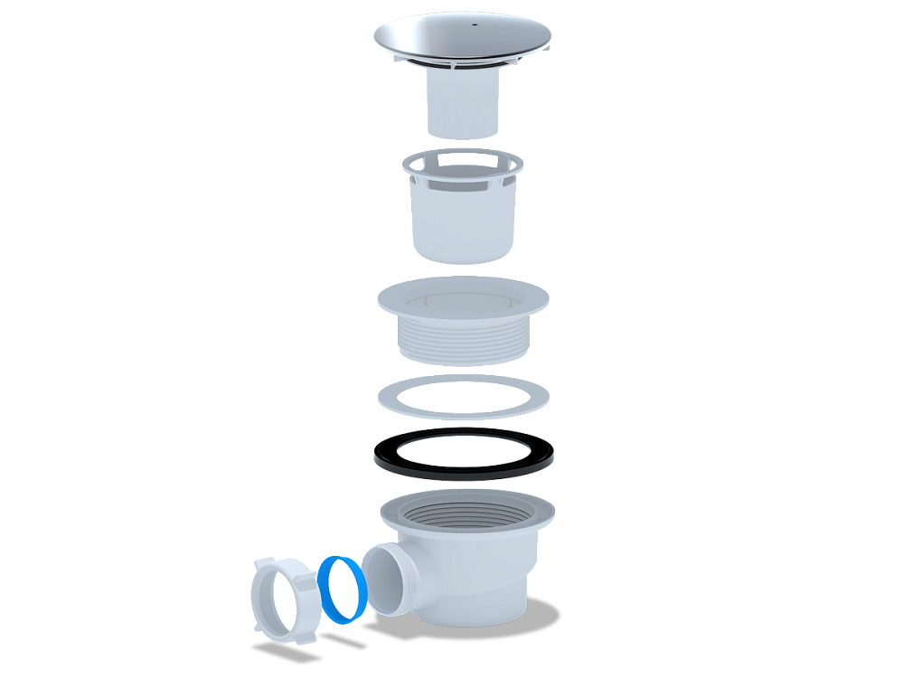 Сифон для душевого поддона АНИ Пласт E320C 1 1/2 дюйма 90 мм высота 65 мм хром