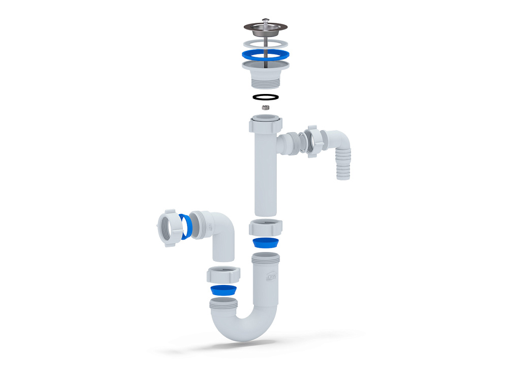 Сифон для раковины АНИ Пласт DB1300 1 1/4 дюйма 32 мм прямоточный с отводом для стиральной машины