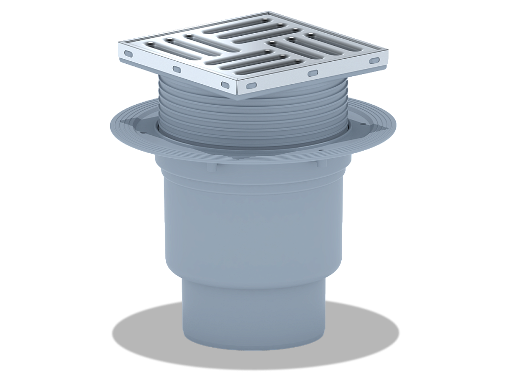 Трап для душа АНИ Пласт TQ1712 DN110 вертикальный регулируемый с сухим затвором и решёткой из нержавеющей стали 150х150 мм