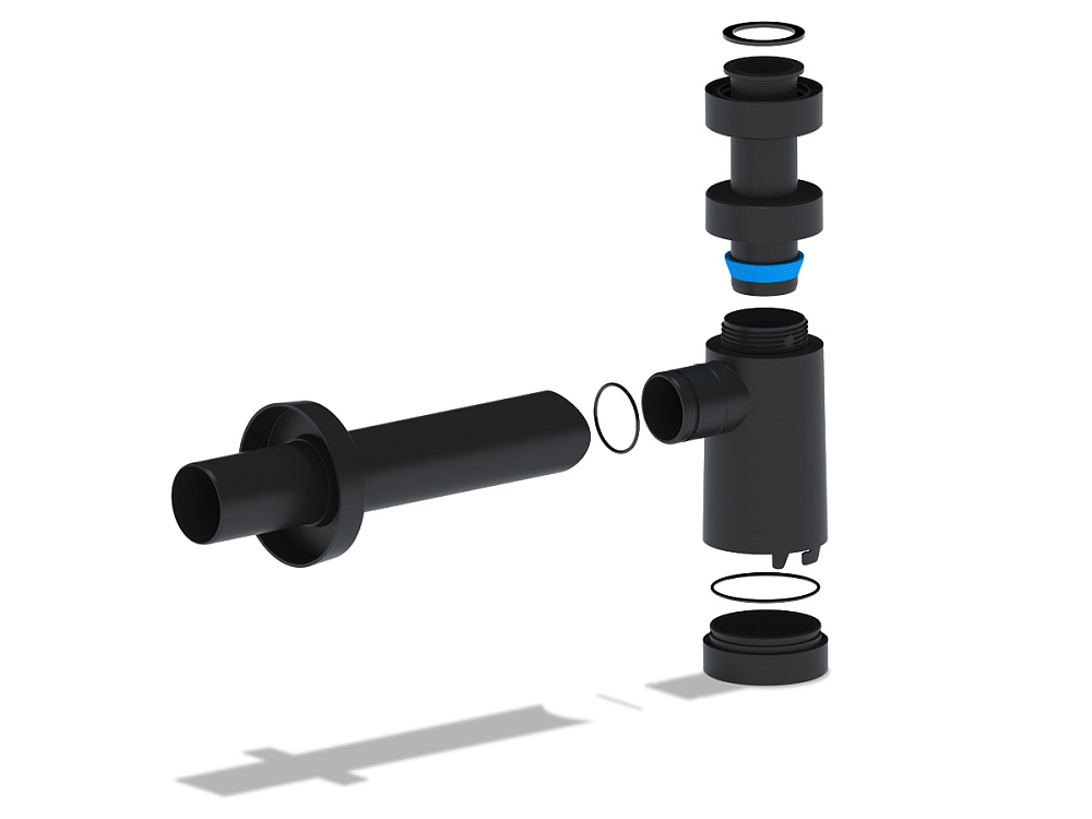 Сифон бутылочный АНИ Пласт, с переходной трубкой D40, черный, BRB1004BL