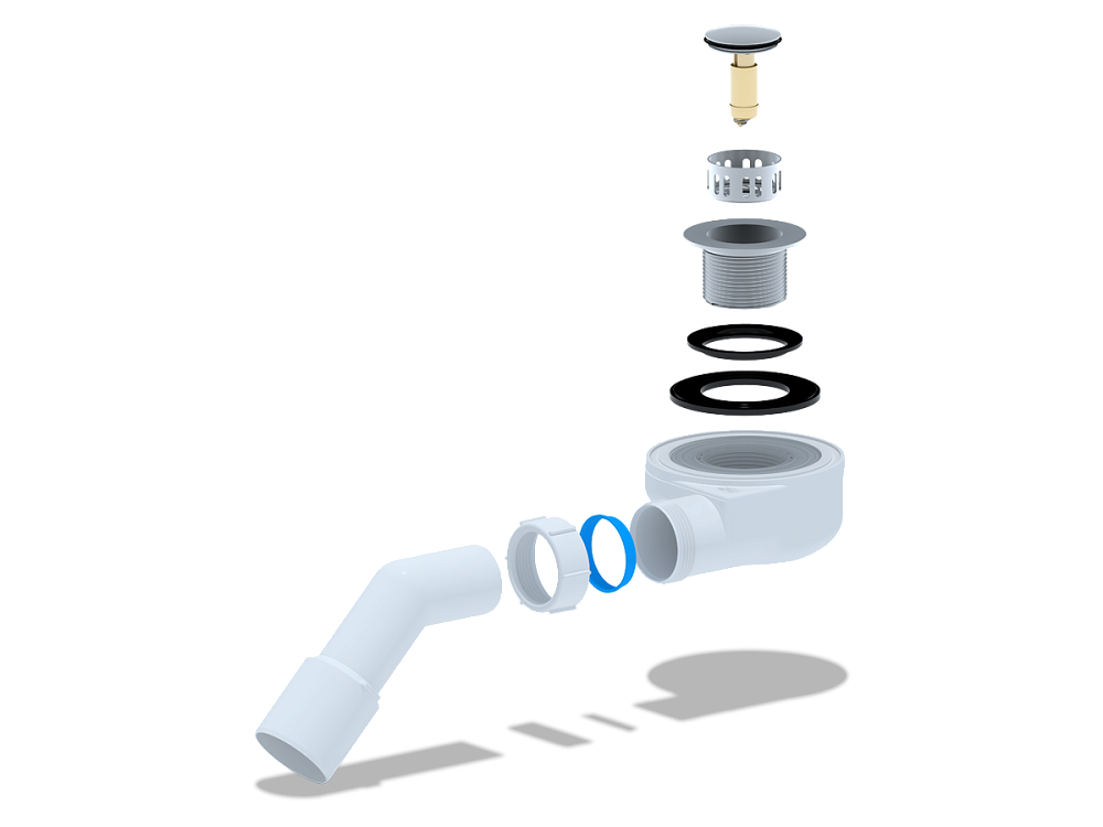 Сифон для душевого поддона АНИ Пласт E451CLS 1 1/2 дюйма 60 мм клик-клак сетка с переходной трубой 45° 40/50 мм