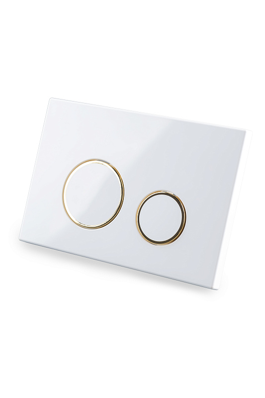 Клавиша АНИ Пласт для системы скрытой установки унитаза глянцевая белая, обод золото, клавиша белый глянец WPG2050G