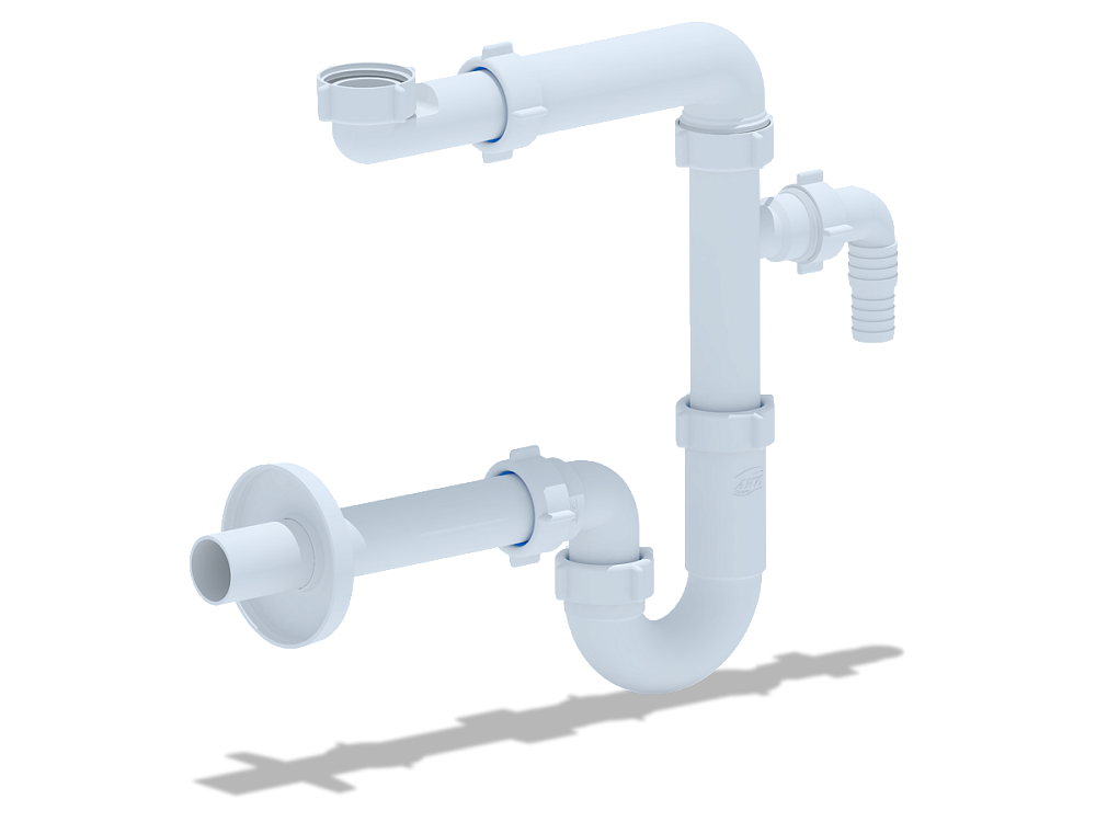Сифон для раковины АНИ Пласт DB5323 1 1/4 дюйма 32 мм без выпуска с отводом для стиральной машины и прямой трубой 32 мм