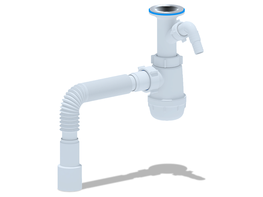 Сифон для мойки АНИ Пласт Грот A2015 1 1/2 дюйма 40 мм с отводом для стиральной машины с гибкой трубой 40х40/50 мм