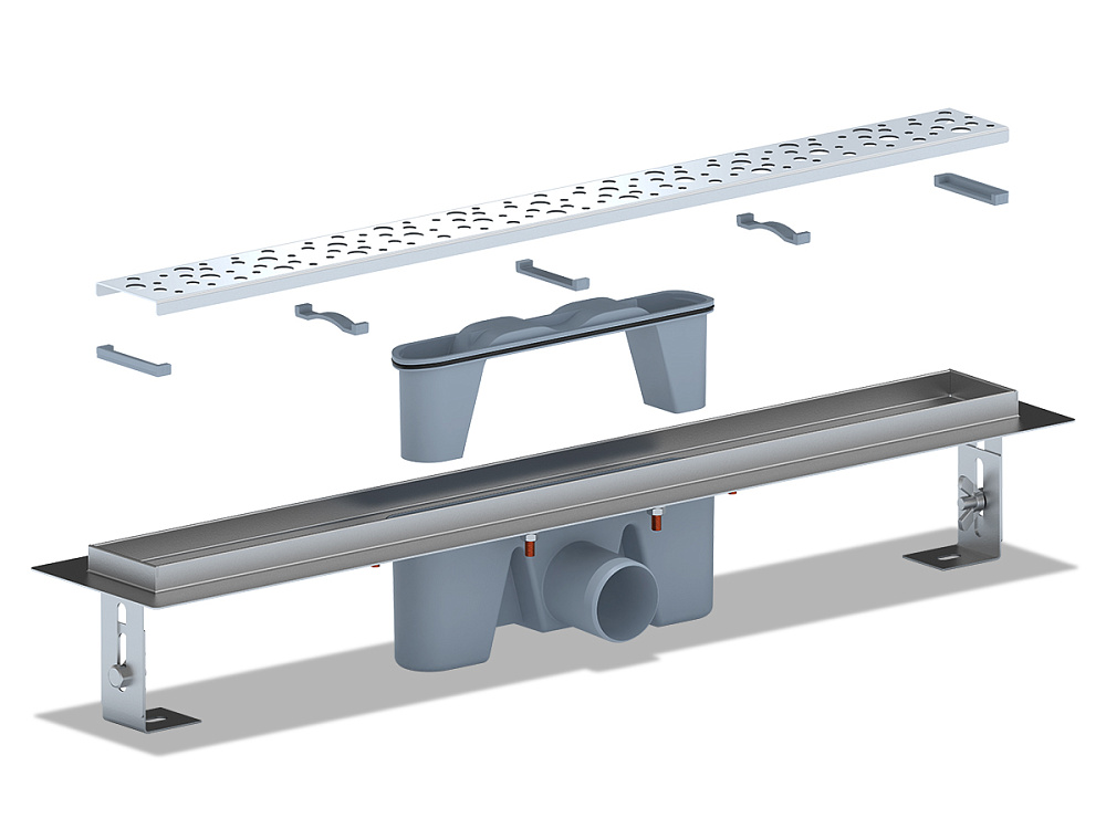 Трап линейный из нержавеющей стали АНИ Пласт TL2365G выпуск 50 мм решётка Бриз глянцевая 650 мм