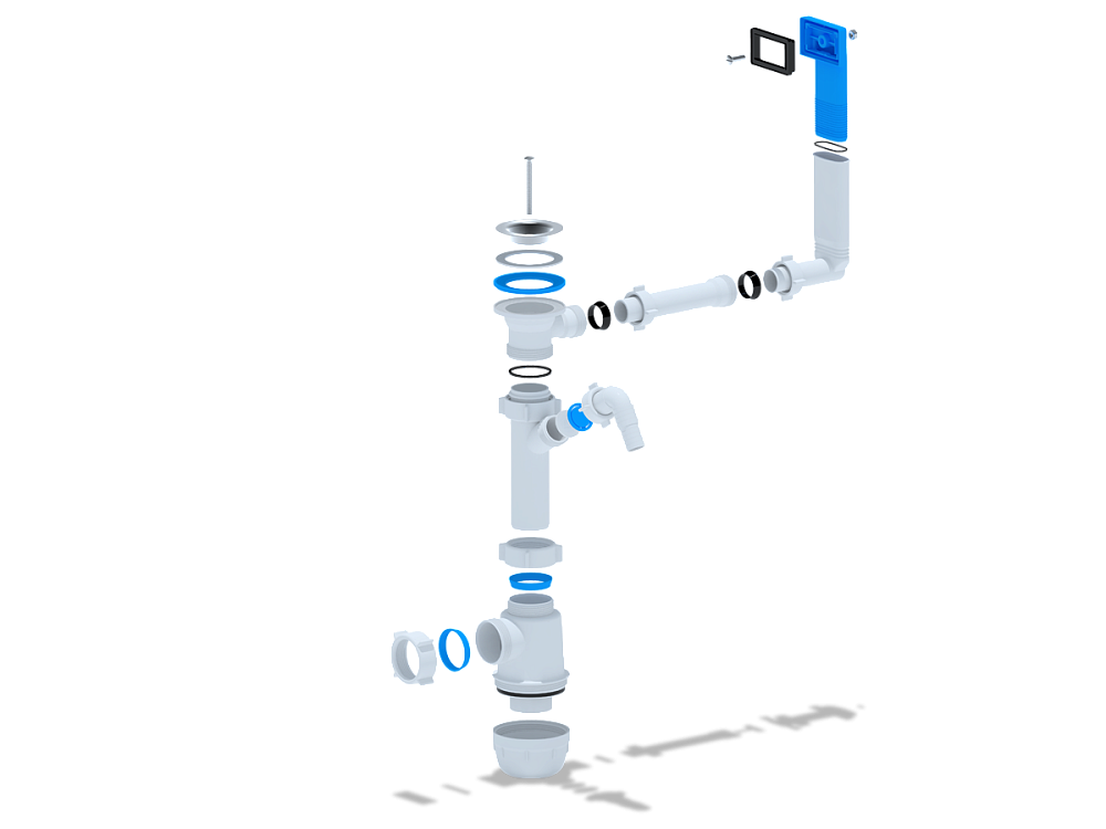 Сифон для мойки АНИ Пласт Грот A1040 1 1/2 дюйма 40 мм с отводом для стиральной машины и жестким переливом