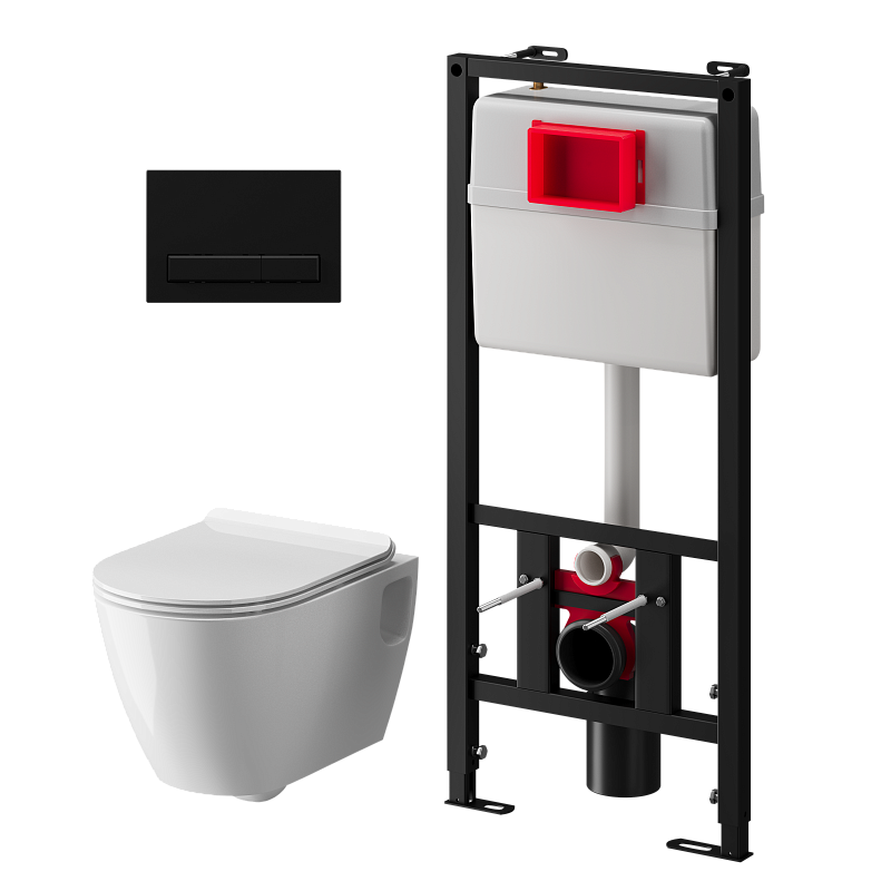 Набор инсталляции 50 см АНИ Пласт WN5 1433 Art с безободковым унитазом, с сиденьем микролифт, черный матовый клавишей WP1433