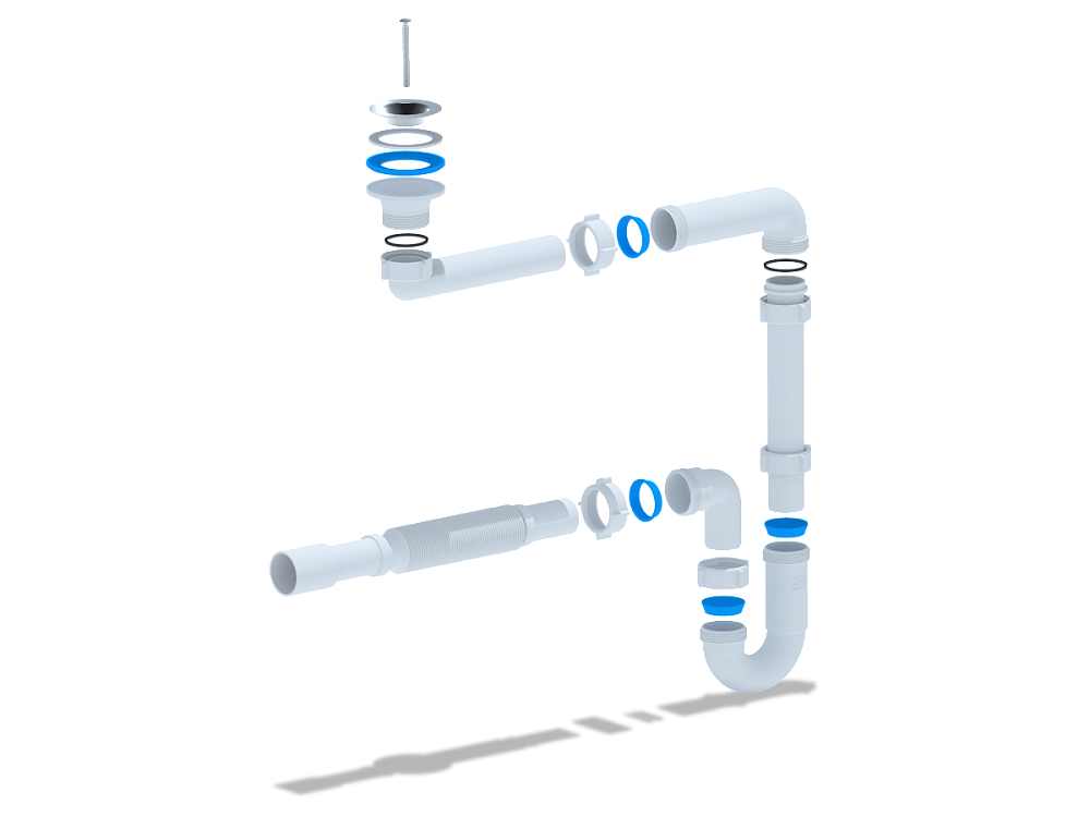 Сифон для раковины АНИ Пласт DB5015 1 1/4 дюйма 32 мм с гибкой трубой 32х32/40 мм