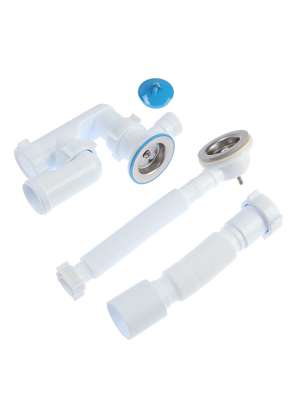 Сифон для ванны АНИ Пласт Варяг C6255 1 1/2 дюйма 40 мм регулируемый с гибкой трубой 40х50 мм