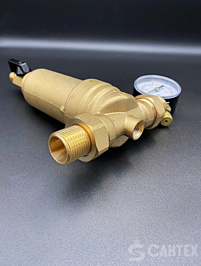 Фильтр промывной с манометром латунный 1/2", VALFEX, арт.VF.381.L.012