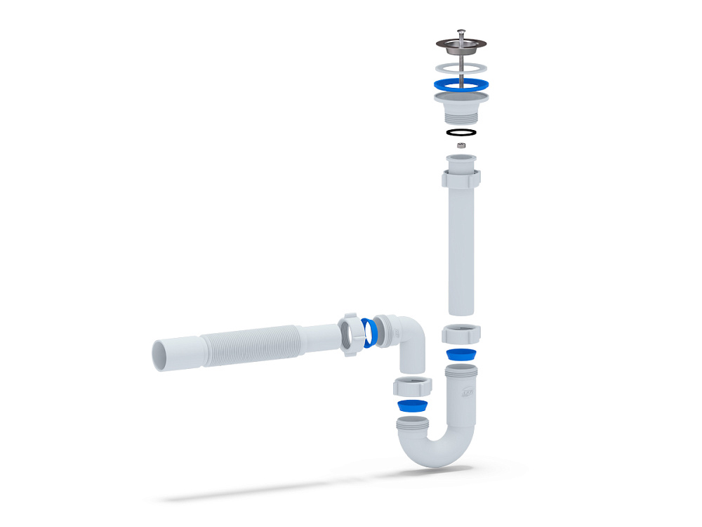 Сифон для раковины АНИ Пласт DB1015 1 1/4 дюйма 32 мм прямоточный с гибкой трубой 32х32/40 мм