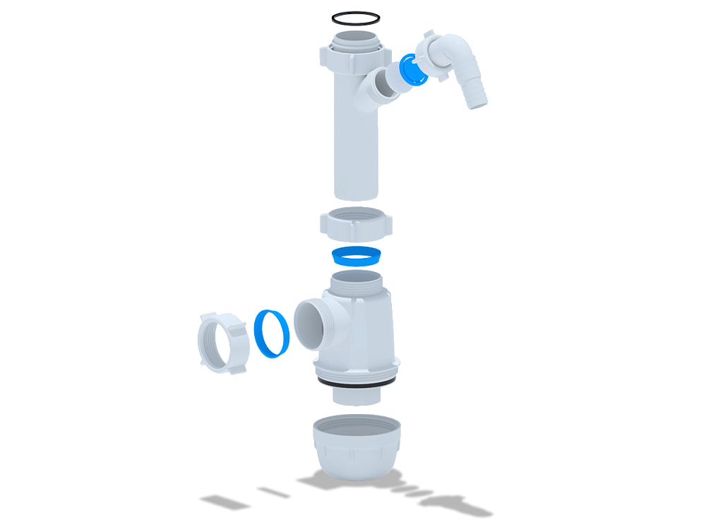 Сифон для мойки АНИ Пласт Грот A1020 1 1/2 дюйма 40 мм с отводом для стиральной машины без выпуска