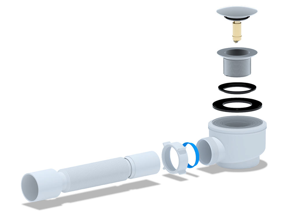 Сифон для душевого поддона АНИ Пласт E415CLG 1 1/2 дюйма 50 мм клик-клак гриб с гибкой трубой 40х50 мм