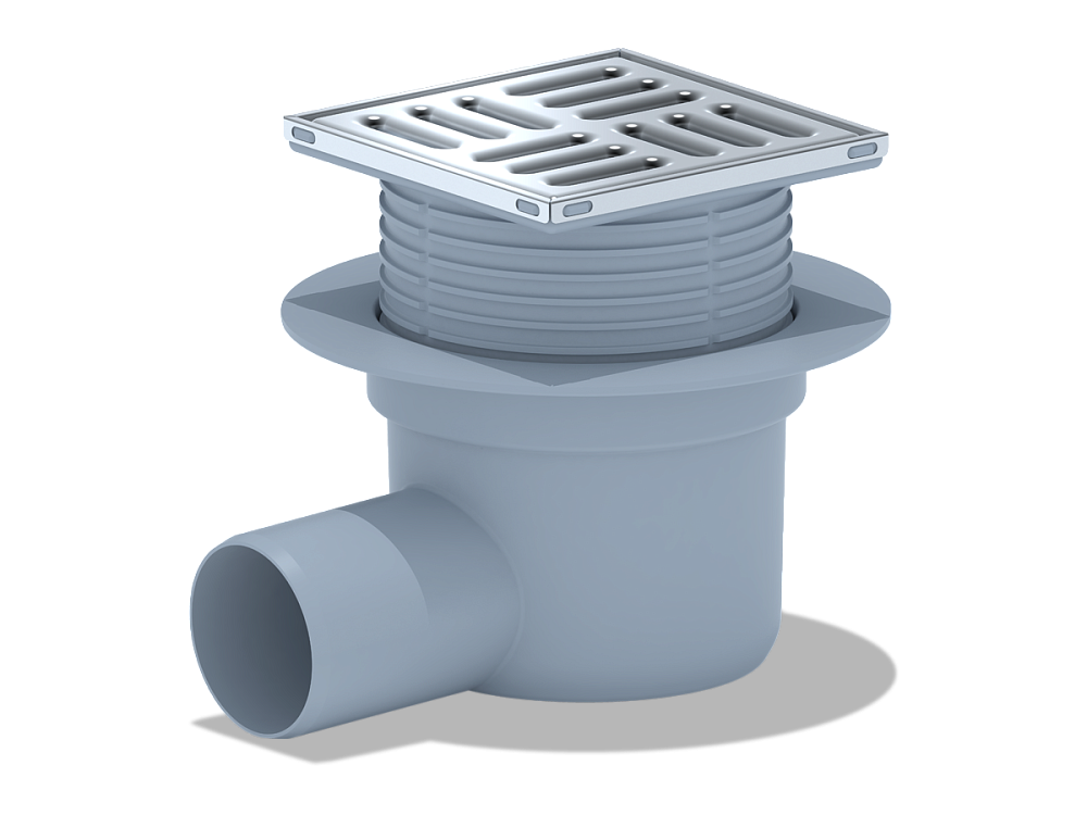 Трап для душа АНИ Пласт TQ5602 DN50 горизонтальный регулируемый с сухим затвором и решёткой из нержавеющей стали 100х100 мм