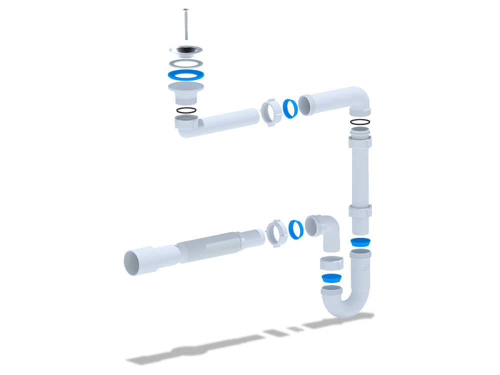 Сифон для раковины АНИ Пласт DB5016 смещенный 1 1/4 дюйма 32 мм с гибкой трубой 32х40/50 мм