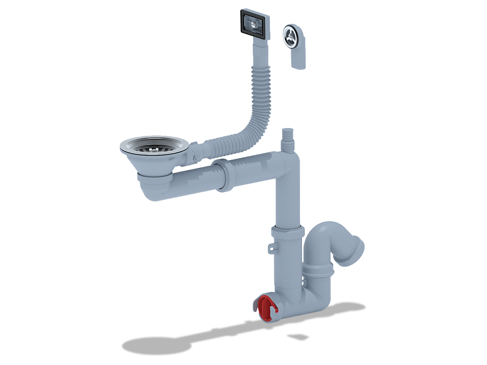 Cифон для мойки АНИ Пласт F серия F5345S 3 1/2 дюйма 40 мм смещенный с гибким переливом и отводом для стиральной машины